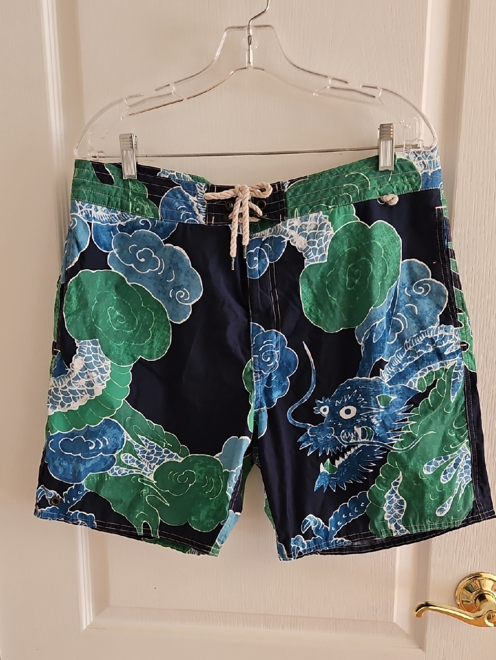 Polo by Ralph Lauren Navy Swim Shorts with Blue & Green Dragon Print